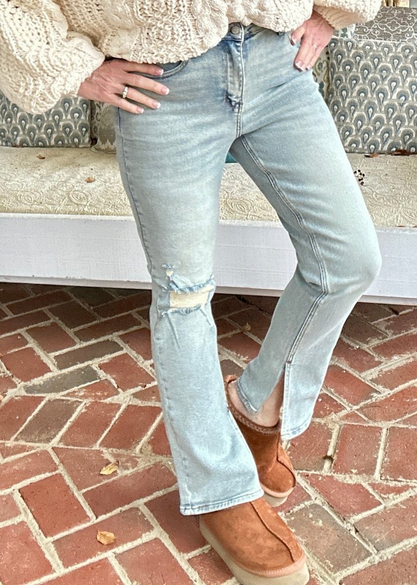 Alcorn High Waist Destroyed Straight with Side Slit Hem | Judy Blue Jeans - jeans - Jimberly's Boutique - Olive Branch - Mississippi