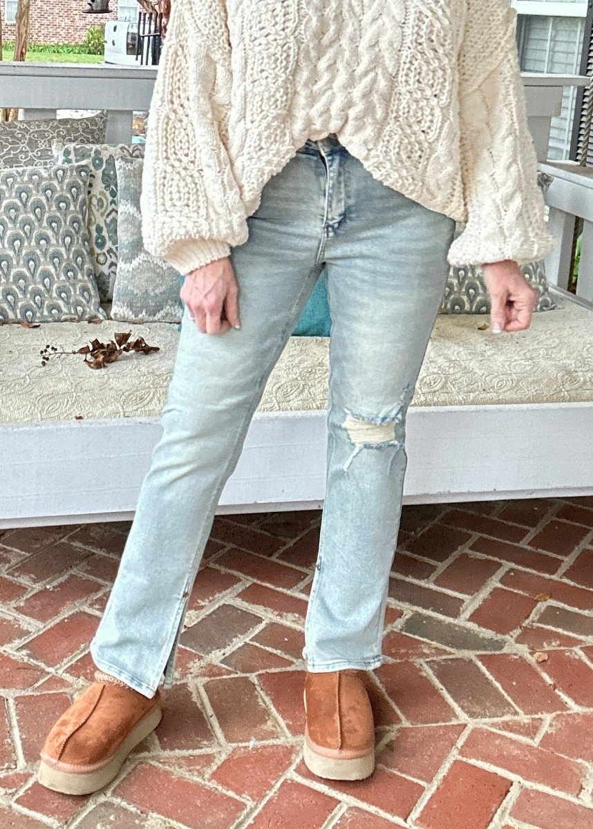 Alcorn High Waist Destroyed Straight with Side Slit Hem | Judy Blue Jeans - jeans - Jimberly's Boutique - Olive Branch - Mississippi