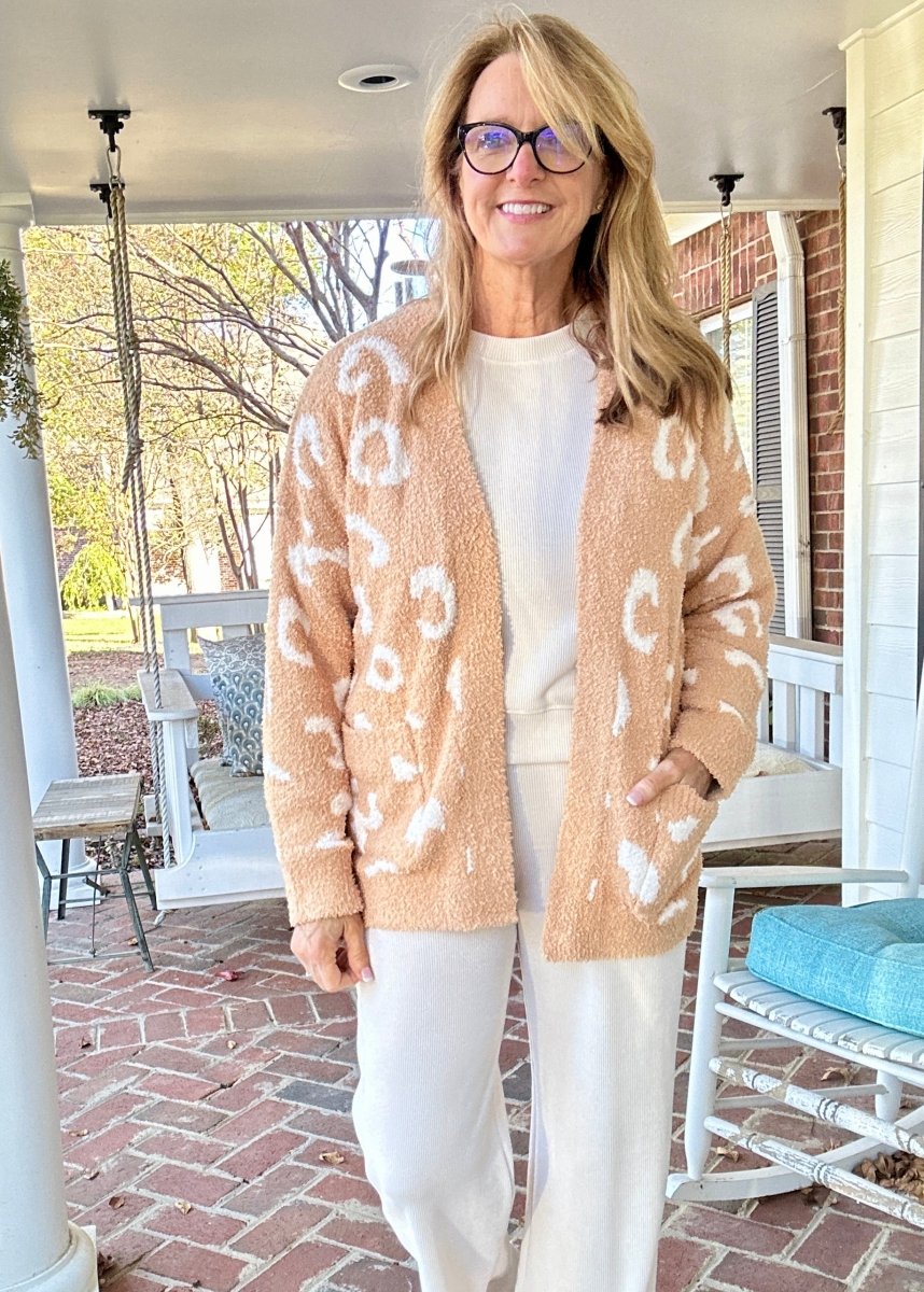 Animal Patterned Sweater Cardigan - Camel - Easel Sweater - Jimberly's Boutique - Olive Branch - Mississippi