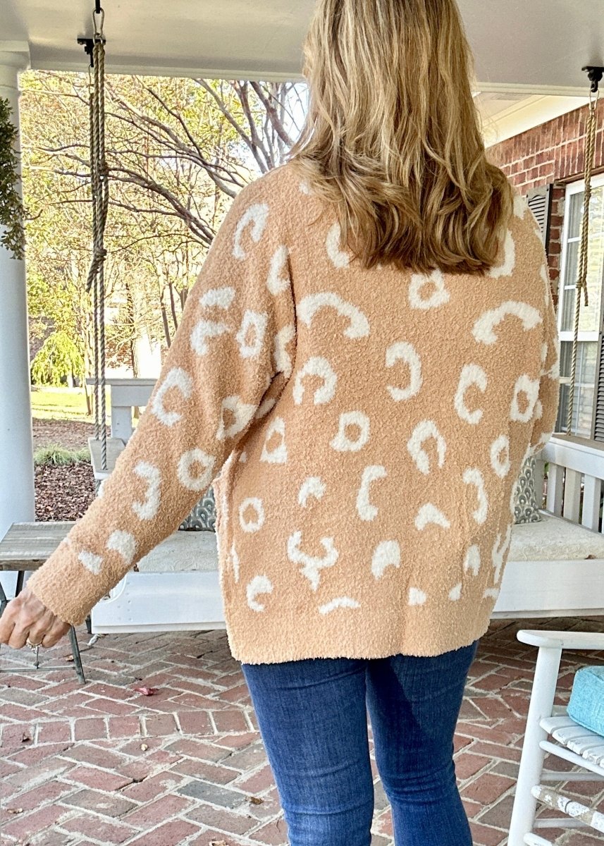 Animal Patterned Sweater Cardigan - Camel - Easel Sweater - Jimberly's Boutique - Olive Branch - Mississippi