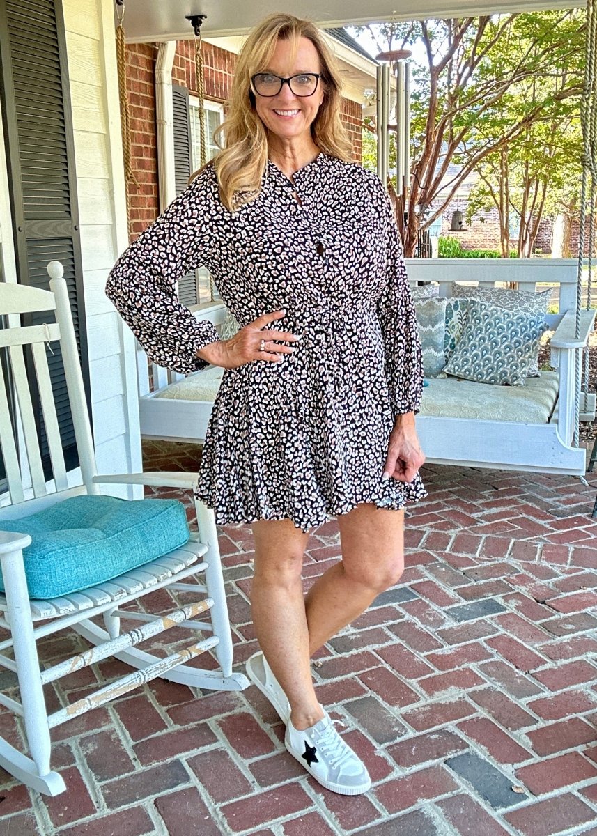 Animal Print Balloon Sleeve Dress - Black Combo - dress - Jimberly's Boutique - Olive Branch - Mississippi