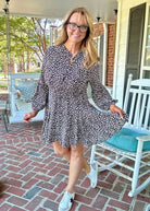 Animal Print Balloon Sleeve Dress - Black Combo - dress - Jimberly's Boutique - Olive Branch - Mississippi