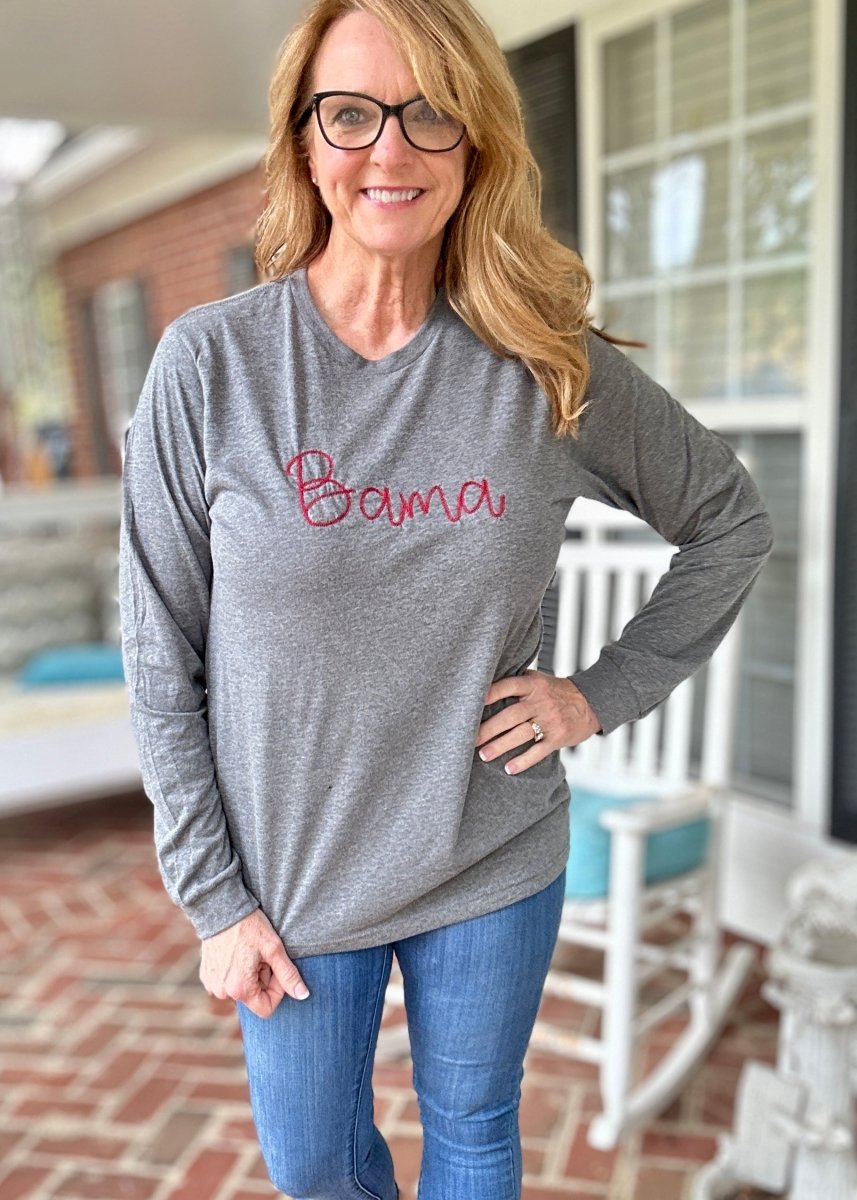 Bama Embroidered Bella Canvas LS Tee - Graphic Long Sleeve - Jimberly's Boutique - Olive Branch - Mississippi