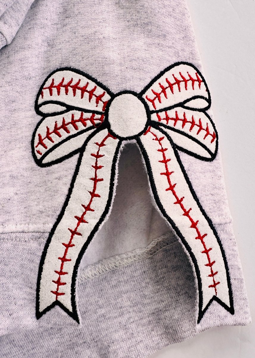 Baseball Mom Side Bow Glitter Applique' Crewneck Sweatshirt - Sweatshirt - Jimberly's Boutique - Olive Branch - Mississippi