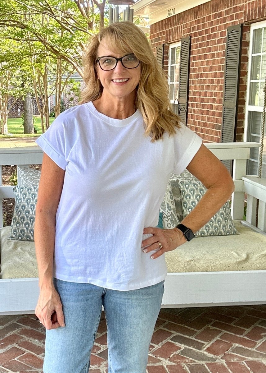 Basic White Cotton Folded Sleeve Tee | Zenana - Zenana Casual Top - Jimberly's Boutique - Olive Branch - Mississippi