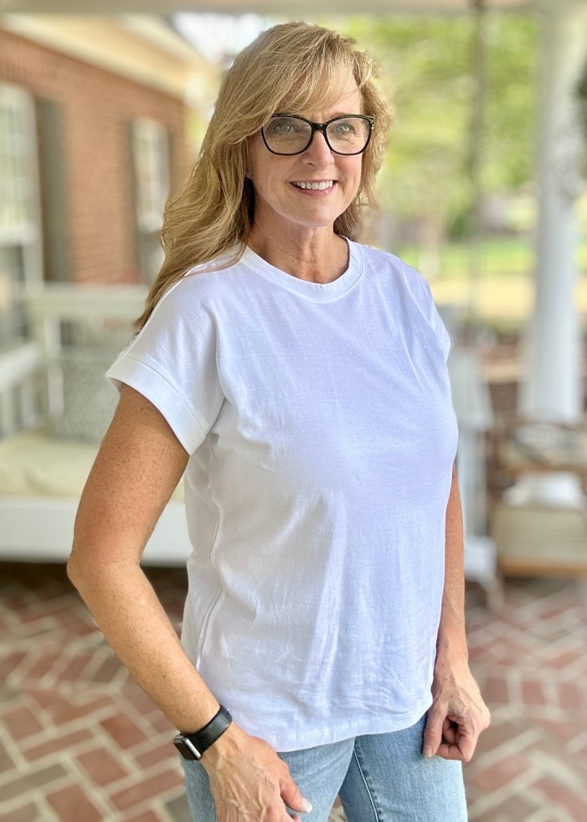 Basic White Cotton Folded Sleeve Tee | Zenana - Zenana Casual Top - Jimberly's Boutique - Olive Branch - Mississippi