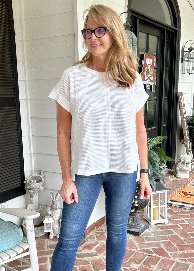 Betty Jane | Brushed Waffle | Exposed Seam Top | Off White - Zenana Casual Top - Jimberly's Boutique - Olive Branch - Mississippi