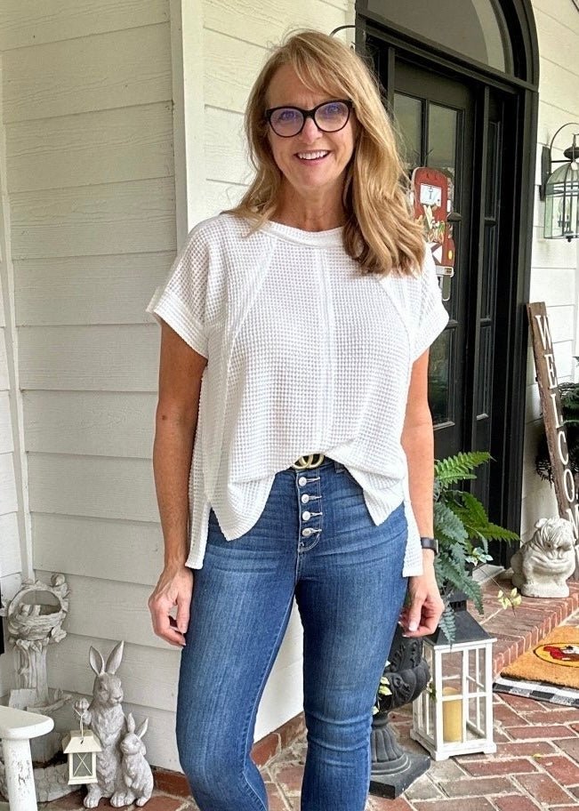 Betty Jane | Brushed Waffle | Exposed Seam Top | Off White - Zenana Casual Top - Jimberly's Boutique - Olive Branch - Mississippi