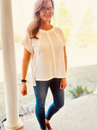 Betty Jane | Brushed Waffle | Exposed Seam Top | Off White - Zenana Casual Top - Jimberly's Boutique - Olive Branch - Mississippi