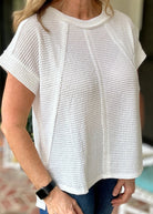 Betty Jane | Brushed Waffle | Exposed Seam Top | Off White - Zenana Casual Top - Jimberly's Boutique - Olive Branch - Mississippi