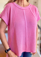 Betty Jane | Brushed Waffle | Exposed Seam Top | Pink - Zenana Casual Top - Jimberly's Boutique - Olive Branch - Mississippi