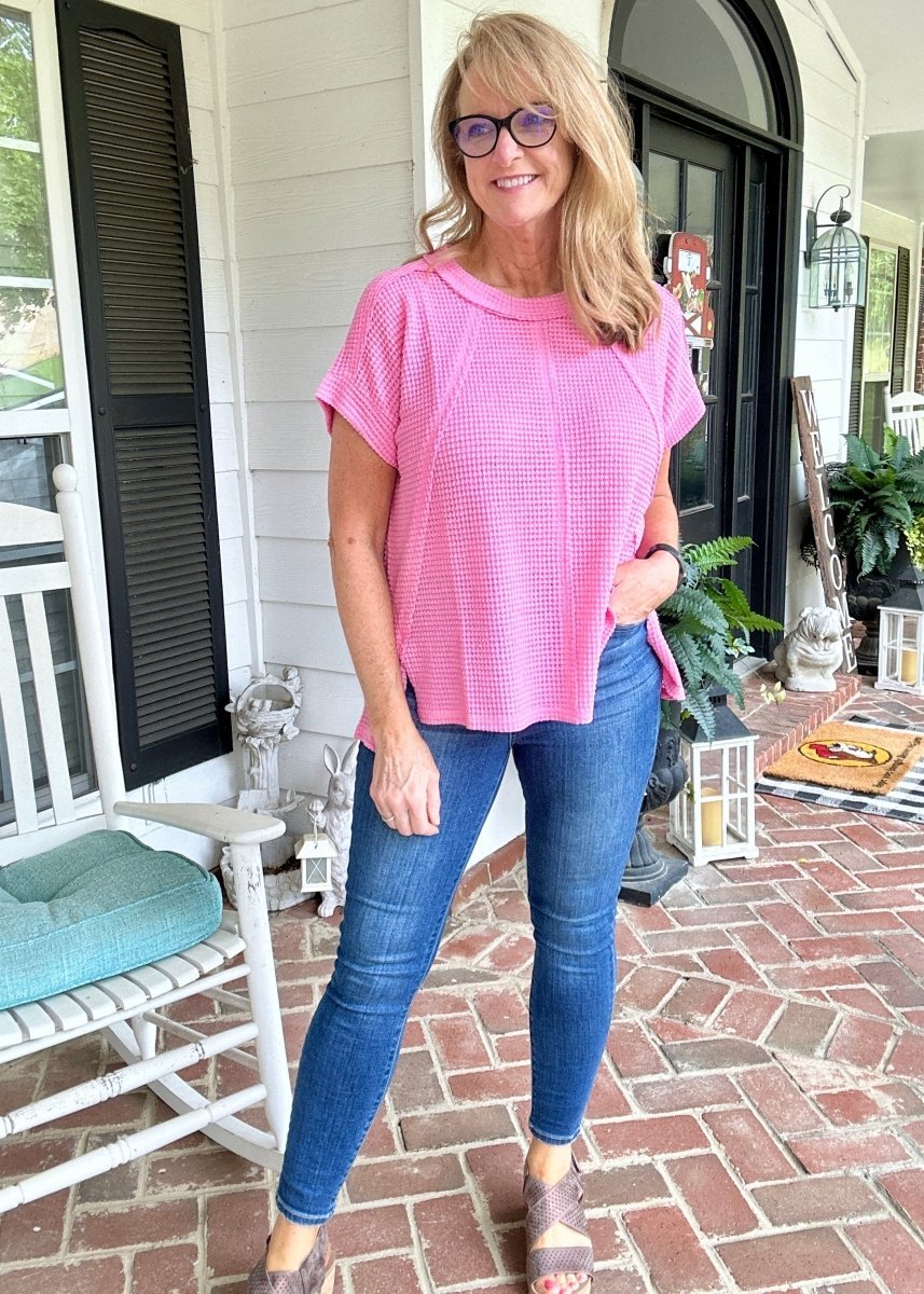 Betty Jane | Brushed Waffle | Exposed Seam Top | Pink - Zenana Casual Top - Jimberly's Boutique - Olive Branch - Mississippi