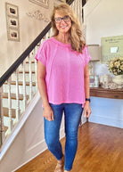 Betty Jane | Brushed Waffle | Exposed Seam Top | Pink - Zenana Casual Top - Jimberly's Boutique - Olive Branch - Mississippi