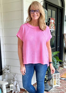 Betty Jane | Brushed Waffle | Exposed Seam Top | Pink - Zenana Casual Top - Jimberly's Boutique - Olive Branch - Mississippi