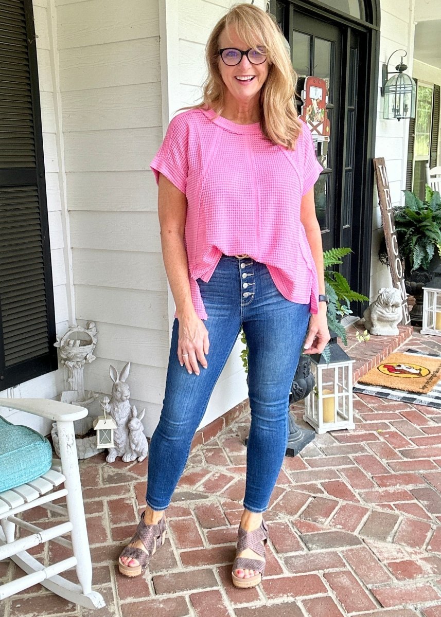 Betty Jane | Brushed Waffle | Exposed Seam Top | Pink - Zenana Casual Top - Jimberly's Boutique - Olive Branch - Mississippi