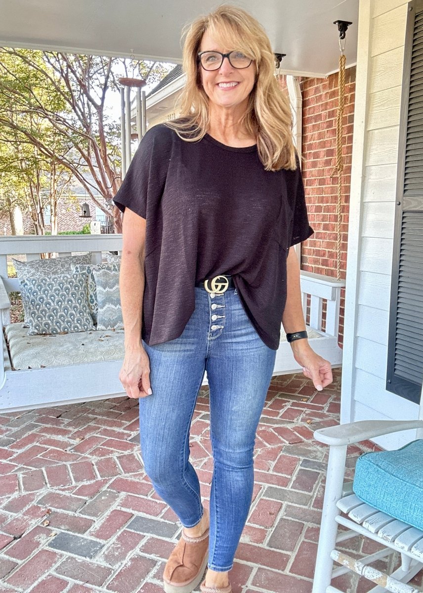 Black Heather Hacci Pocket Top - Casual Top - Jimberly's Boutique - Olive Branch - Mississippi