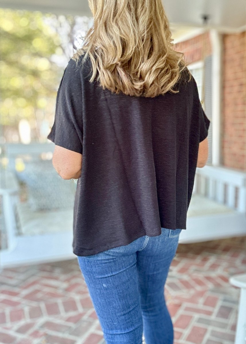 Black Heather Hacci Pocket Top - Casual Top - Jimberly's Boutique - Olive Branch - Mississippi