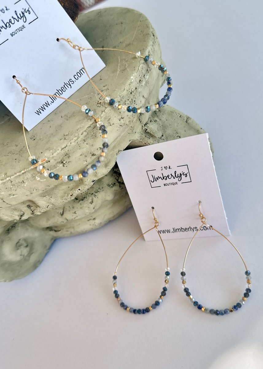 Blue Beaded Teardrop Dangle Earrings - earrings - Jimberly's Boutique - Olive Branch - Mississippi