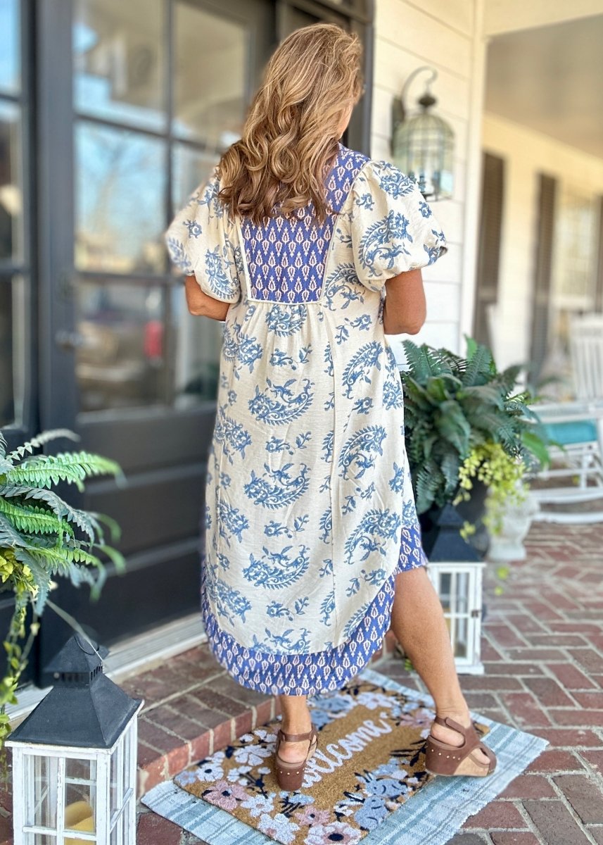 Boho Floral Print Midi Dress - Blue Mix | Umgee - Umgee Dress - Jimberly's Boutique - Olive Branch - Mississippi