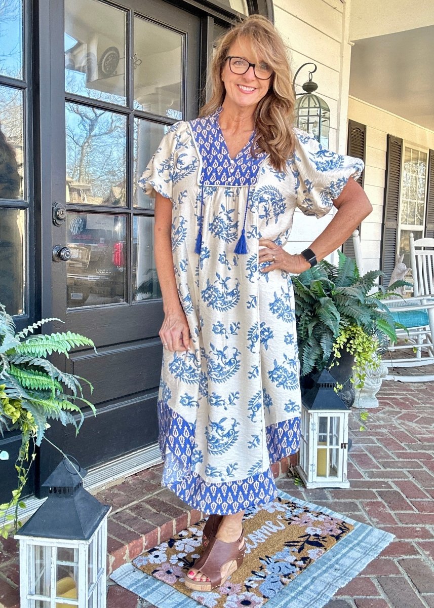 Boho Floral Print Midi Dress - Blue Mix | Umgee - Umgee Dress - Jimberly's Boutique - Olive Branch - Mississippi