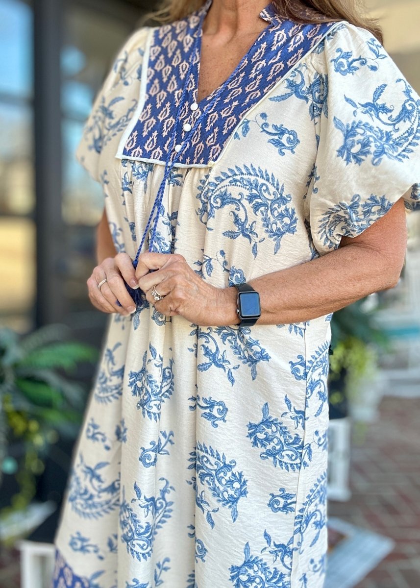 Boho Floral Print Midi Dress - Blue Mix | Umgee - Umgee Dress - Jimberly's Boutique - Olive Branch - Mississippi