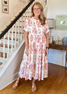 Botanical Tiered Print Maxi Dress - Red | Umgee - Casual Dress - Jimberly's Boutique - Olive Branch - Mississippi