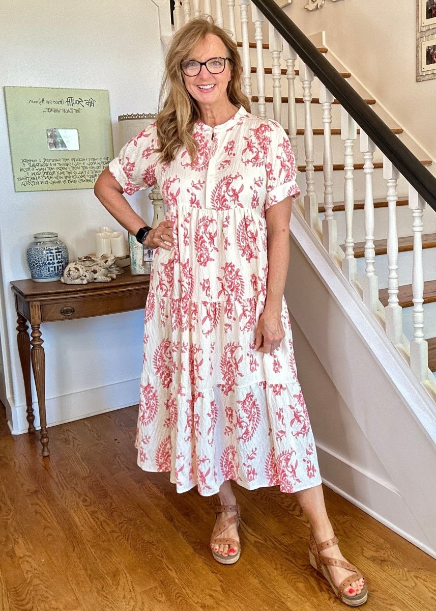 Botanical Tiered Print Maxi Dress - Red | Umgee - Casual Dress - Jimberly's Boutique - Olive Branch - Mississippi