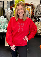 Bow Embroidered Sweatshirt - Red w/Light Pink - Embroidered Sweatshirt - Jimberly's Boutique - Olive Branch - Mississippi