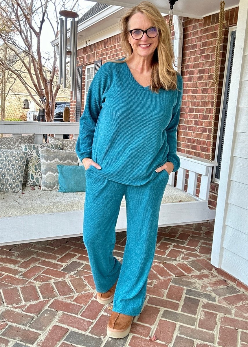 Brushed Hacci Lounge Set - Teal - lounge set - Jimberly's Boutique - Olive Branch - Mississippi