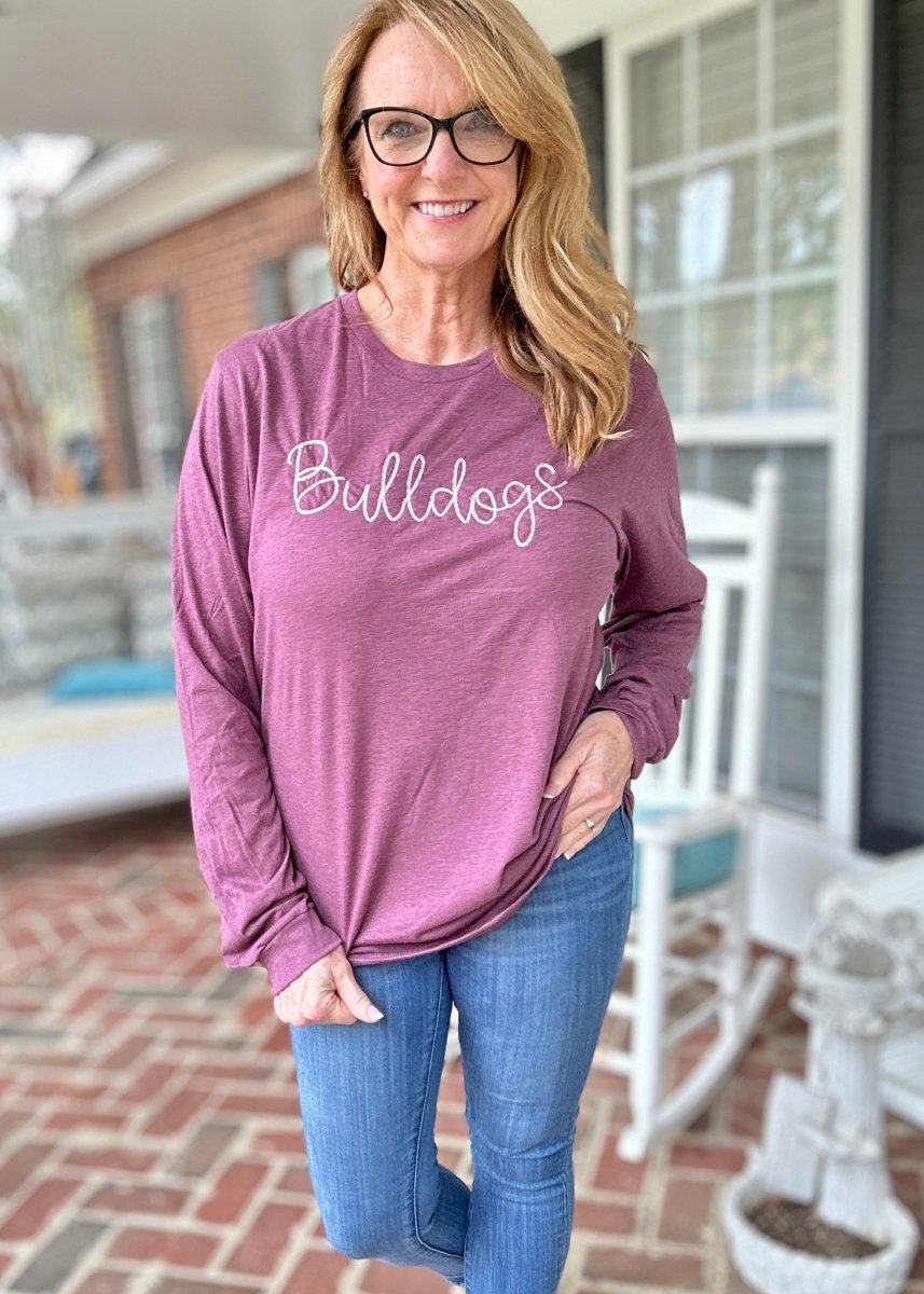 Bulldogs Embroidered Bella Canvas LS Tee - Graphic Long Sleeve - Jimberly's Boutique - Olive Branch - Mississippi