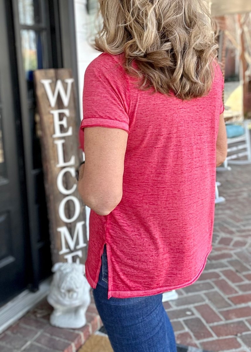 Burnout Scoop V Neck Top - Ruby - Casual Top -Jimberly's Boutique-Olive Branch-Mississippi