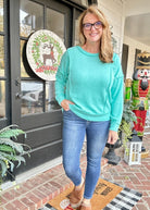 Callie Drop Shoulder Sweater - Turquoise - Jimberly's Boutique - Olive Branch - Mississippi