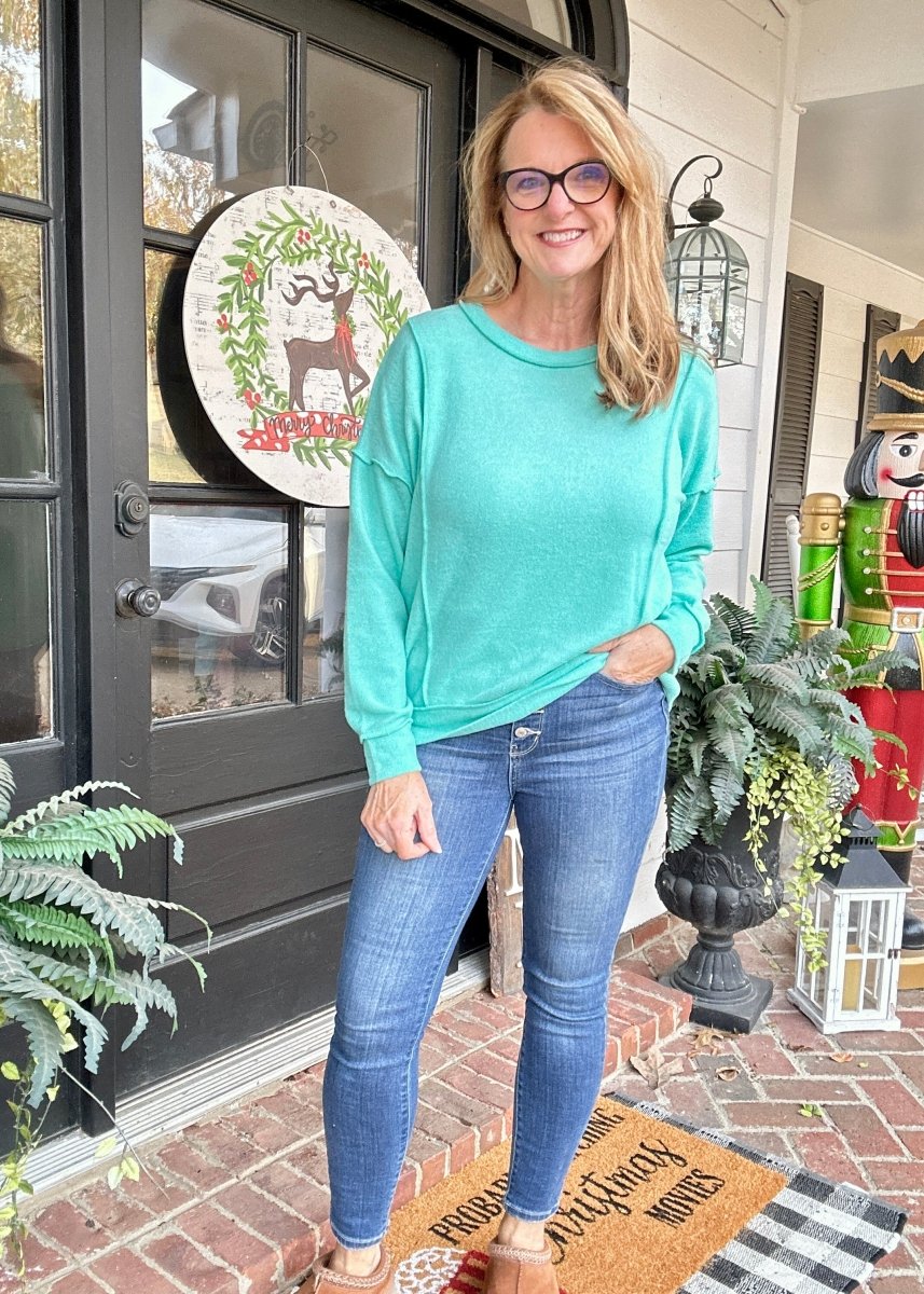 Callie Drop Shoulder Sweater - Turquoise - Jimberly's Boutique - Olive Branch - Mississippi