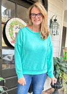 Callie Drop Shoulder Sweater - Turquoise - Jimberly's Boutique - Olive Branch - Mississippi