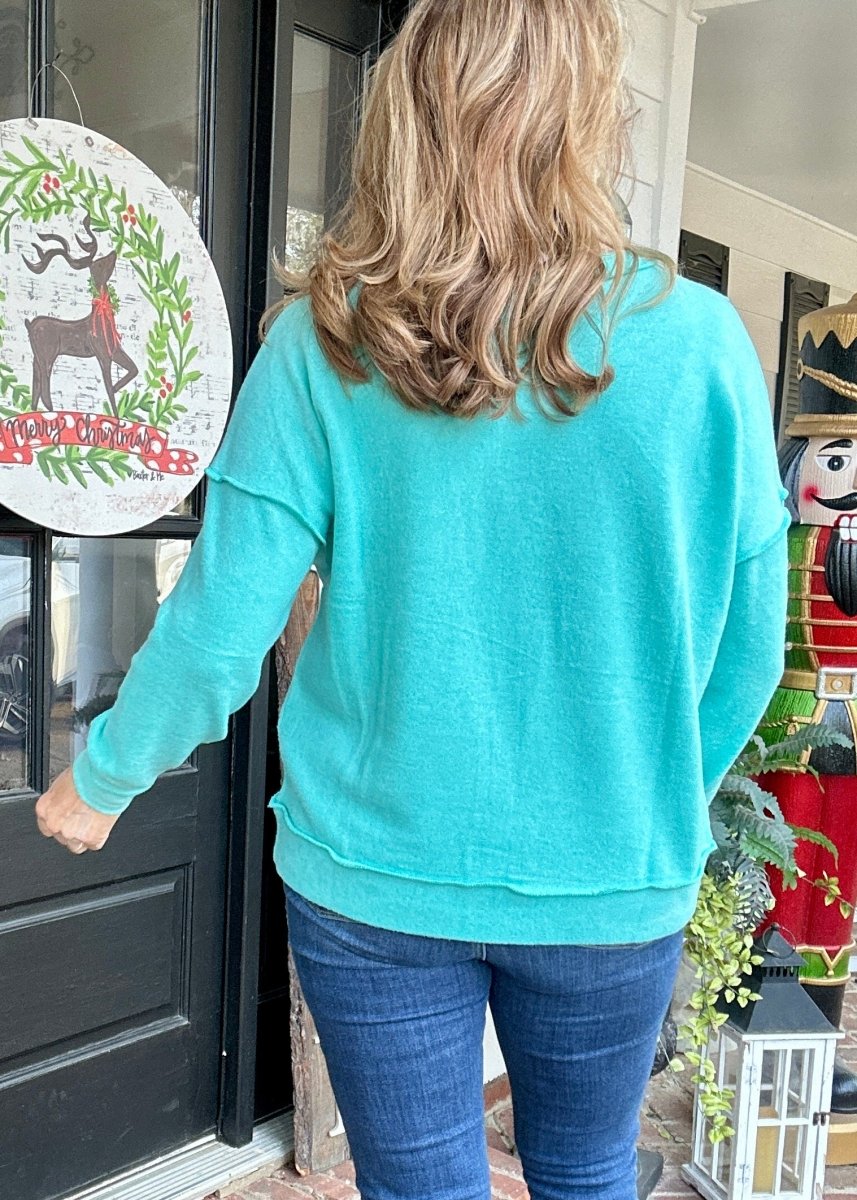 Callie Drop Shoulder Sweater - Turquoise - Jimberly's Boutique - Olive Branch - Mississippi