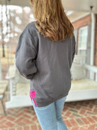 Charcoal with Hot Pink Glitter Side Bows Cadet Quarter - Zip Pullover - Cadet Quarter Zip - Jimberly's Boutique - Olive Branch - Mississippi