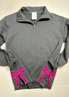 Charcoal with Hot Pink Glitter Side Bows Cadet Quarter - Zip Pullover - Cadet Quarter Zip - Jimberly's Boutique - Olive Branch - Mississippi