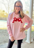 Chenille Bow Applique' Long Sleeve T Shirt - Pink w/Red Bow - Jimberly's Boutique - Olive Branch - Mississippi