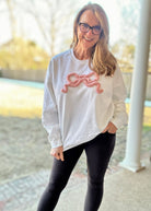 Chenille Bow Applique' Sweatshirt - White Sweatshirt with Mauve/Pink Bow - Jimberly's Boutique - Olive Branch - Mississippi