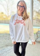 Chenille Bow Applique' Sweatshirt - White Sweatshirt with Mauve/Pink Bow - Jimberly's Boutique - Olive Branch - Mississippi