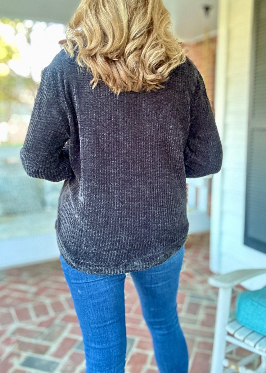 Chenille Crew Neck Sweater - Black | Zenana - sweater - Jimberly's Boutique - Olive Branch - Mississippi