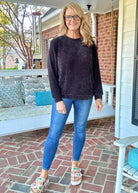 Chenille Crew Neck Sweater - Black | Zenana - sweater - Jimberly's Boutique - Olive Branch - Mississippi