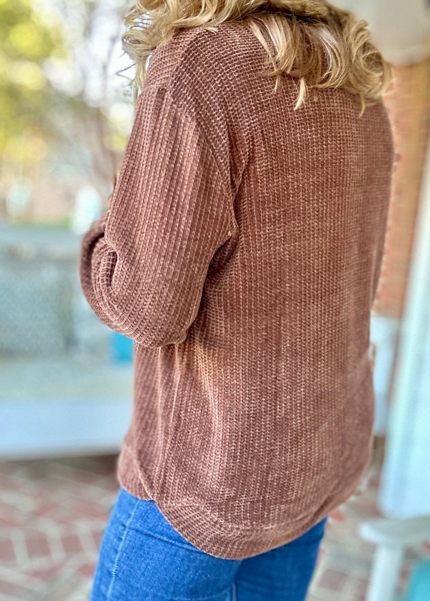 Chenille Crew Neck Sweater - Brown | Zenana - sweater - Jimberly's Boutique - Olive Branch - Mississippi