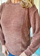 Chenille Crew Neck Sweater - Brown | Zenana - sweater - Jimberly's Boutique - Olive Branch - Mississippi