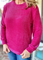 Chenille Crew Neck Sweater - Cabernet | Zenana - sweater - Jimberly's Boutique - Olive Branch - Mississippi