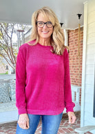 Chenille Crew Neck Sweater - Cabernet | Zenana - sweater - Jimberly's Boutique - Olive Branch - Mississippi