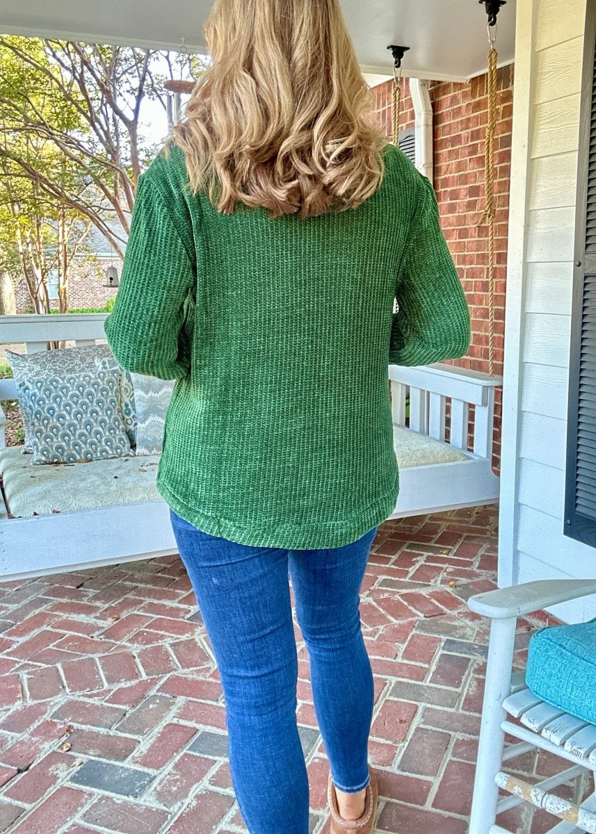 Chenille Crew Neck Sweater - Dk Green | Zenana - sweater - Jimberly's Boutique - Olive Branch - Mississippi