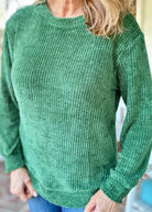 Chenille Crew Neck Sweater - Dk Green | Zenana - sweater - Jimberly's Boutique - Olive Branch - Mississippi