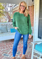 Chenille Crew Neck Sweater - Dk Green | Zenana - sweater - Jimberly's Boutique - Olive Branch - Mississippi