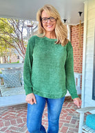 Chenille Crew Neck Sweater - Dk Green | Zenana - sweater - Jimberly's Boutique - Olive Branch - Mississippi